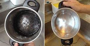Limpiar olla quemada